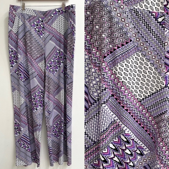 d&co Beach purple white wide leg stretch jersey knit pull on pants XL tall - Picture 1 of 10
